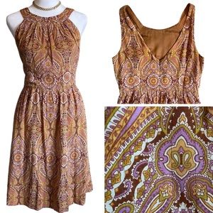 COPY - J. CREW | Warm Toned Paisley Fit and Flare Dress with Deep V Back | 8
